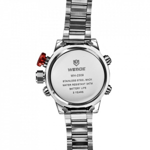 Ceas WEIDE, Quartz, Casual Sport, Alb, Curea Metalica, WH2309-2C
