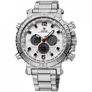 Ceas WEIDE, Quartz, Casual Sport, Alb, Curea Metalica, WH6305-2C