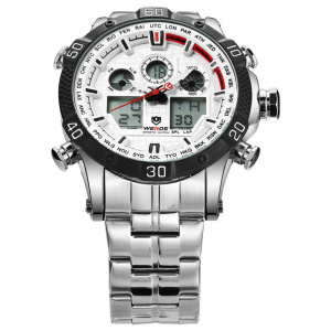 Ceas WEIDE, Quartz, Casual Sport, Alb, Curea Metalica, WH6901-2C