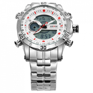 Ceas WEIDE, Quartz, Casual Sport, Alb, Curea Metalica, WH6902-2C