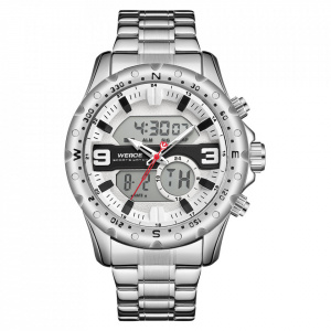 Ceas WEIDE, Quartz, Casual Sport, Alb, Curea Metalica, WH8502-2C