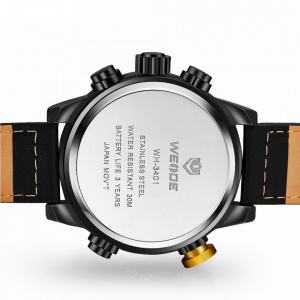 Ceas WEIDE, Quartz, Casual Sport, Galben, Curea Piele, WH3401B-7C