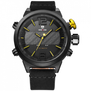 Ceas WEIDE, Quartz, Casual Sport, Galben, Curea Piele, WH6101B-2C