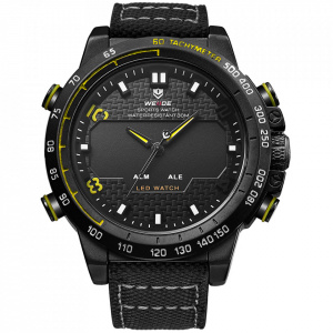 Ceas WEIDE, Quartz, Casual Sport, Galben, Curea Piele, WH6102B-7C