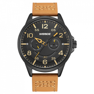 Ceas WEIDE, Quartz, Casual Sport, Maro, Curea Piele, WD008-4C