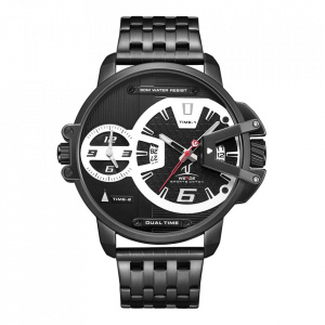Ceas WEIDE, Quartz, Casual Sport, Negru, Curea Metalica, UV1702B-1C