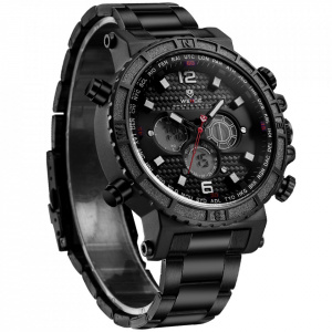 Ceas WEIDE, Quartz, Casual Sport, Negru, Curea Metalica, WH6305B-1C