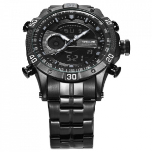 Ceas WEIDE, Quartz, Casual Sport, Negru, Curea Metalica, WH6902B-1C