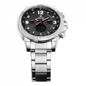 Ceas WEIDE, Quartz, Casual Sport, Negru, Curea Metalica, WH6908-1C