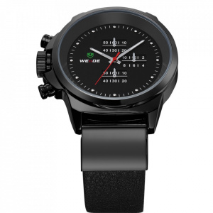 Ceas WEIDE, Quartz, Casual Sport, Negru, Curea Piele, WH3305B-1C
