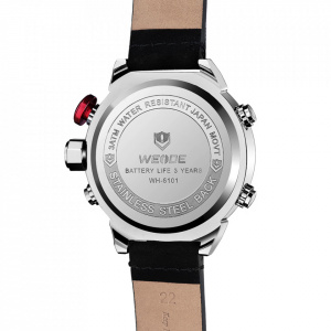 Ceas WEIDE, Quartz, Casual Sport, Negru, Curea Piele, WH6101-1C