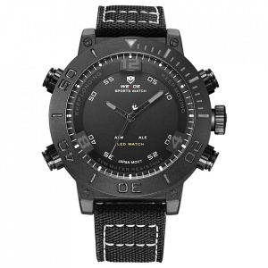 Ceas WEIDE, Quartz, Casual Sport, Negru, Curea Piele, WH6103B-1C