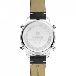 Ceas WEIDE, Quartz, Casual Sport, Negru, Curea Piele, WH6401-1C