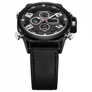 Ceas WEIDE, Quartz, Casual Sport, Negru, Curea Piele, WH7309B-1C