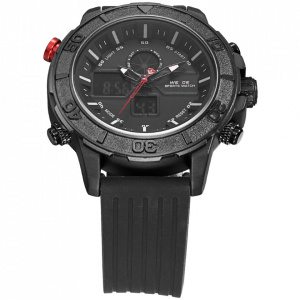 Ceas WEIDE, Quartz, Casual Sport, Negru, Curea Silicon, WH6108B-6C