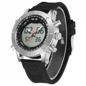 Ceas WEIDE, Quartz, Casual Sport, Negru, Curea Silicon, WH6309-1C