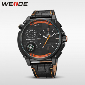Ceas WEIDE, Quartz, Casual Sport, Orange, Curea Piele, UV1507B-5C
