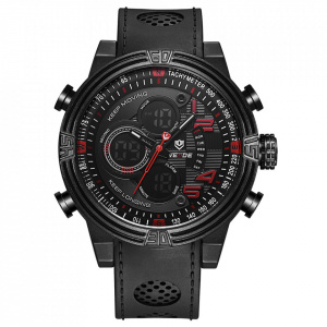 Ceas WEIDE, Quartz, Casual Sport, Rosu, Curea Piele, WH5209B-6C