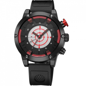 Ceas WEIDE, Quartz, Casual Sport, Rosu, Curea Piele, WH6301B-2C