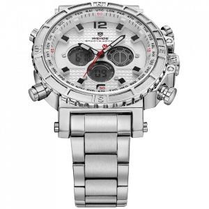 Ceas WEIDE, Quartz, Casual Sport, Alb, Curea Metalica, WH6305-2C