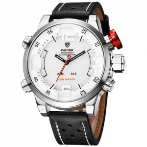 Ceas WEIDE, Quartz, Casual Sport, Alb, Curea Piele, WH5210-2