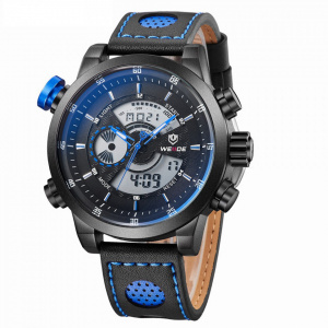 Ceas WEIDE, Quartz, Casual Sport, Albastru, Curea Piele, WH3401B-8C