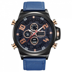 Ceas WEIDE, Quartz, Casual Sport, Albastru, Curea Piele, WH7309B-3C
