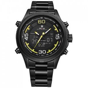 Ceas WEIDE, Quartz, Casual Sport, Galben, Curea Metalica, WH6306B-3C