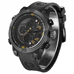 Ceas WEIDE, Quartz, Casual Sport, Galben, Curea Piele, WH5209B-7C