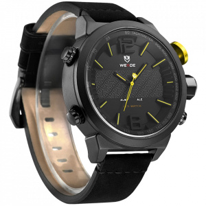 Ceas WEIDE, Quartz, Casual Sport, Galben, Curea Piele, WH6101B-2C