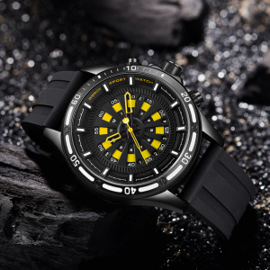 Ceas WEIDE, Quartz, Casual Sport, Galben, Curea Silicon, WH7308B-3C