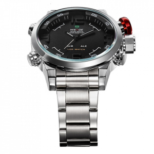 Ceas WEIDE, Quartz, Casual Sport, Negru, Curea Metalica, WH2309-1C