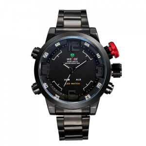 Ceas WEIDE, Quartz, Casual Sport, Negru, Curea Metalica, WH2309B-1C
