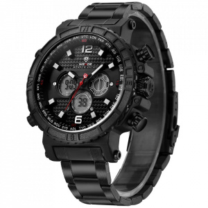 Ceas WEIDE, Quartz, Casual Sport, Negru, Curea Metalica, WH6305B-1C