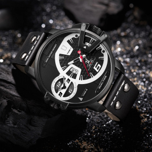 Ceas WEIDE, Quartz, Casual Sport, Negru, Curea Piele, UV1702B-5C