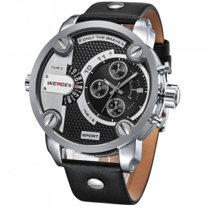 Ceas WEIDE, Quartz, Casual Sport, Negru, Curea Piele, WH3301-1C
