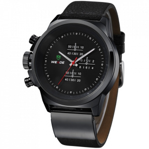 Ceas WEIDE, Quartz, Casual Sport, Negru, Curea Piele, WH3305B-1C