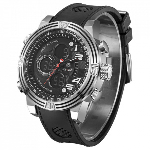 Ceas WEIDE, Quartz, Casual Sport, Negru, Curea Piele, WH5209-3C