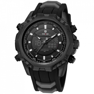 Ceas WEIDE, Quartz, Casual Sport, Negru, Curea Silicon, WH6406B-1C