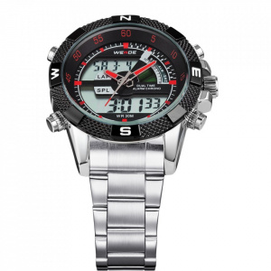 Ceas WEIDE, Quartz, Casual Sport, Rosu, Curea Metalica, WH1104-4C