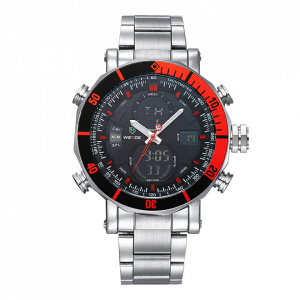 Ceas WEIDE, Quartz, Casual Sport, Rosu, Curea Metalica, WH5203-3C
