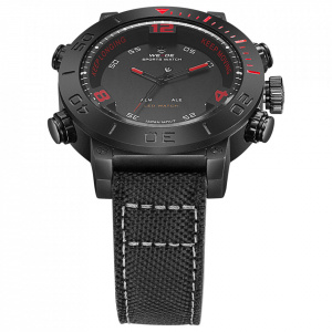 Ceas WEIDE, Quartz, Casual Sport, Rosu, Curea Piele, WH6103B-2C