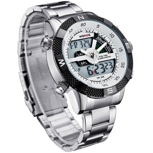 Ceas WEIDE, Quartz, Casual Sport, Alb, Curea Metalica, WH1104-2C