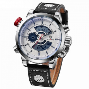 Ceas WEIDE, Quartz, Casual Sport, Alb, Curea Piele, WH3401-4C