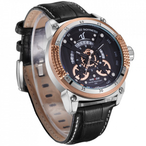 Ceas WEIDE, Quartz, Casual Sport, Auriu, Curea Piele, UV1605-6C