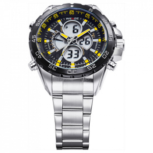 Ceas WEIDE, Quartz, Casual Sport, Galben, Curea Metalica, WH1103-5C