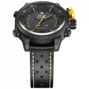 Ceas WEIDE, Quartz, Casual Sport, Galben, Curea Piele, WH5210B-3C