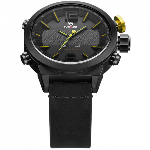 Ceas WEIDE, Quartz, Casual Sport, Galben, Curea Piele, WH6101B-2C