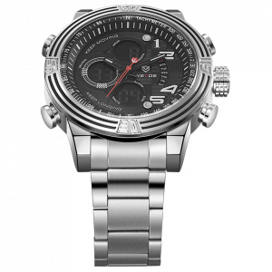 Ceas WEIDE, Quartz, Casual Sport, Negru, Curea Metalica, WH5209-1C