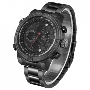 Ceas WEIDE, Quartz, Casual Sport, Negru, Curea Metalica, WH5209B-1C